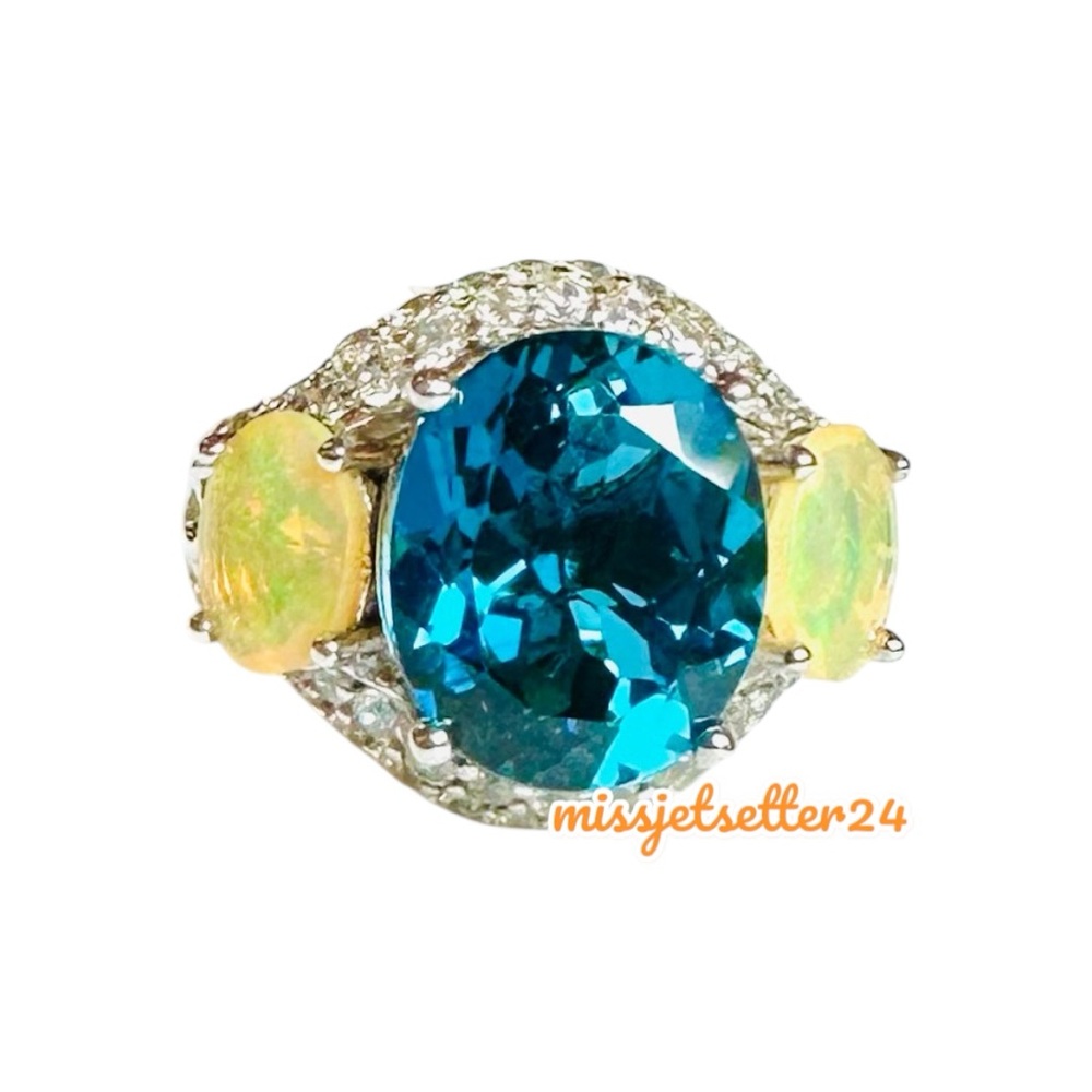 NWT JTV London Blue Topaz Opal Ring Size 5